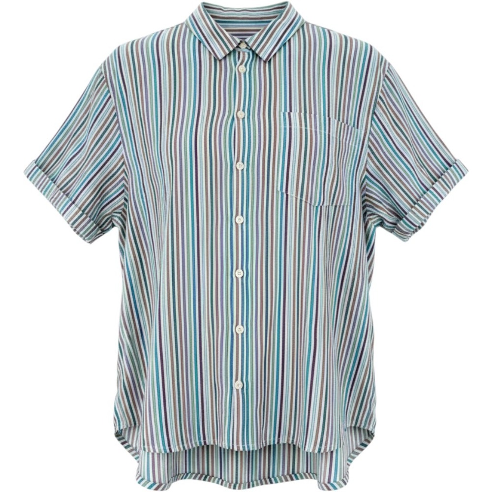 Madewell Button Down Shirt Womens Small Multi Color Stripe Short Sleeve Boho Top